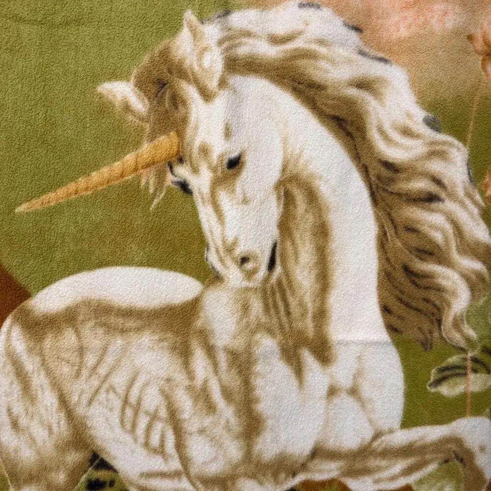 Vtg Revert Unicorn blanket - fleece plush green brown fairy whimsical mythical